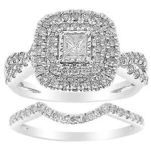 New 10Kt White Gold Cushion Twist Bridal Set Wedding Ring Size 7 1 CTTW Diamond
